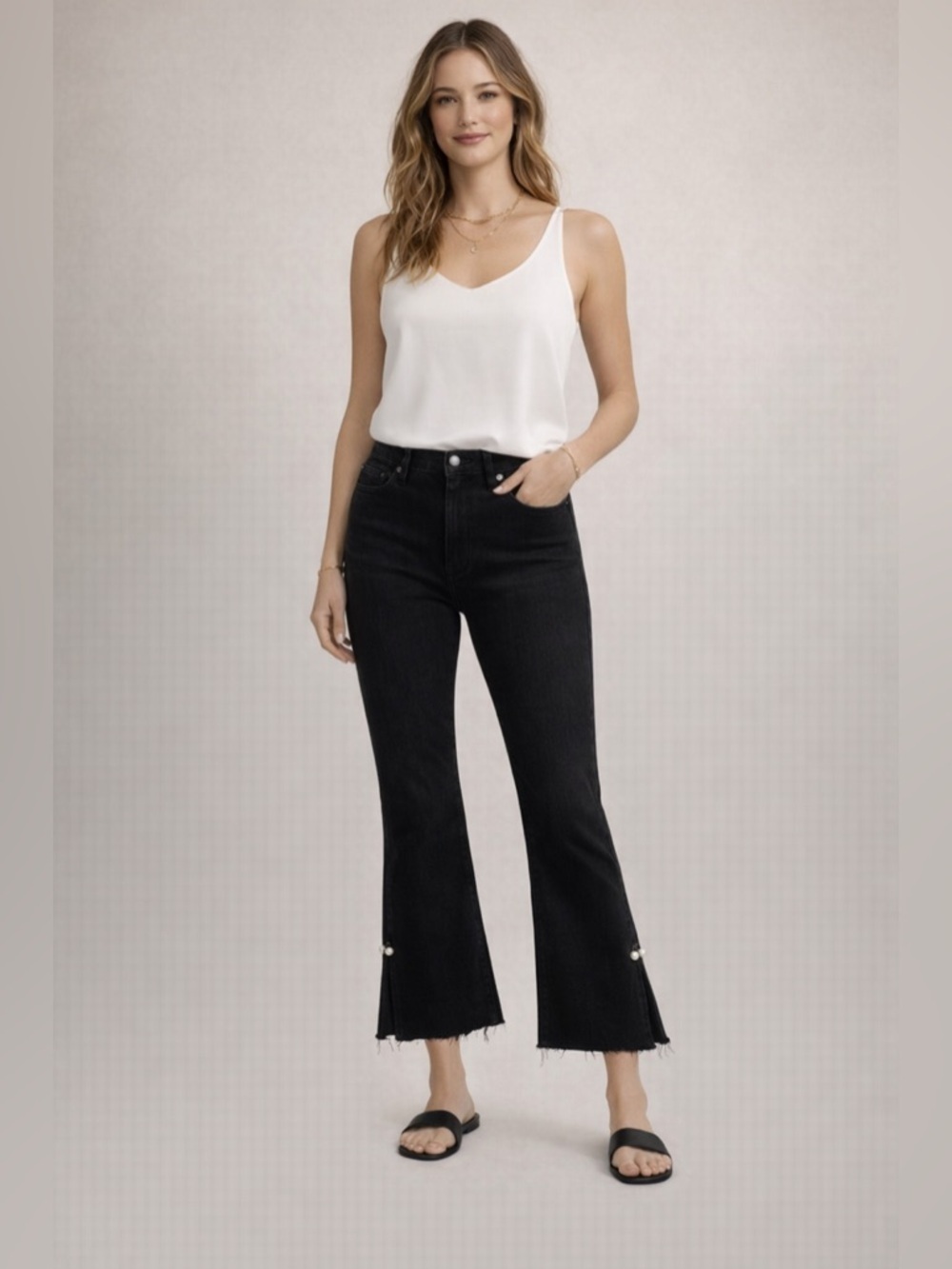 PAIGE Colette Crop Flare Jeans | Modern Trouser Denim | High Rise Black Size 25
